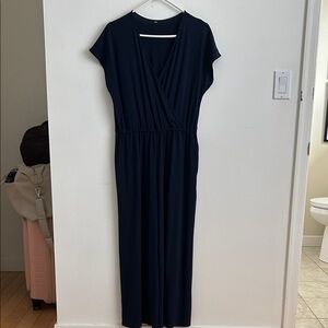 Uniqlo Wrap Front Wide Leg Romper Navy